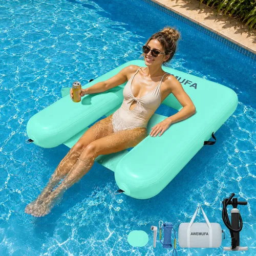 AWEMUFA Sillas inflables para adultos, flotadores de piscina con respaldo de reposabrazos, silla flotante inflable, sillas flotantes para piscina,
