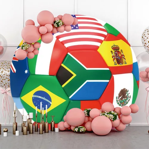 Miniatura 7 de AOFOTO Telón de fondo redondo para pelota de fútbol de 3 x 3 pies, tela impresa en blanco y negro 3D, fondo de círculo de fútbol para fotografía