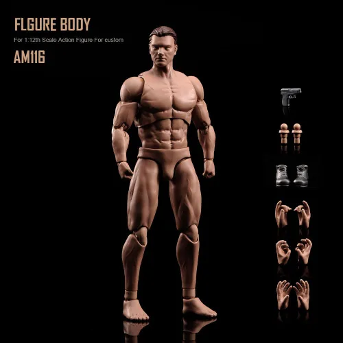 Miniatura 9 de Figura de acción masculina a escala 1:12 AM116 Cuerpo de figura masculina muscular personalizada flexible de 6 pulgadas, muñecas de PVC en miniatura
