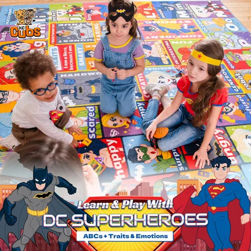Miniatura 4 de DC Super Friends - Alfombra educativa para niños, alfabeto, emociones y rasgos de héroe ABC, alfombra de aprendizaje de habilidades sociales