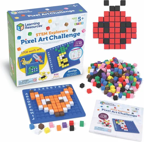 Learning Resources STEM Explorers Desafío de Arte Pixel - Rompecabezas Matemáticos, Bloques de Patrones, Juego Sensorial, Artes y Manualidades,