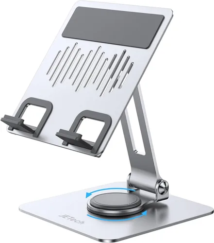 Miniatura 7 de JETech Soporte para tablet, soporte giratorio ajustable de escritorio con base giratoria de 360 grados, soporte plegable para iPad/iPad