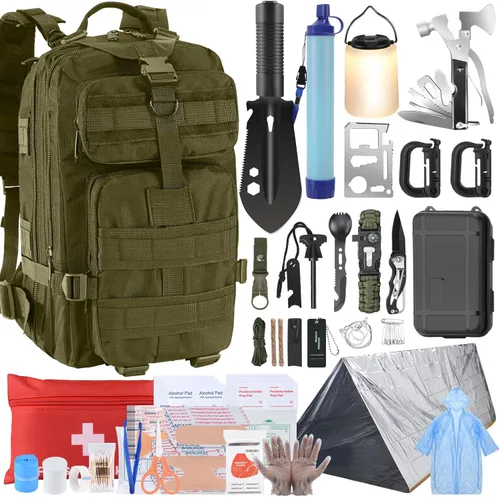 Miniatura 8 de Regalos para hombres Kit de supervivencia de Navidad, equipo de supervivencia y suministros 258 PIEZAS con filtro de agua, tienda de emergencia