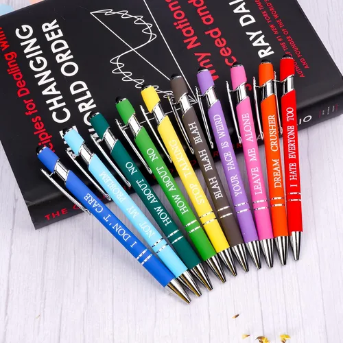 Miniatura 6 de AUAUY 10 bolígrafos de oficina Snarky, divertidos bolígrafos con citas inspiradoras de oficina, juego de bolígrafos inspiradores de metal con punta