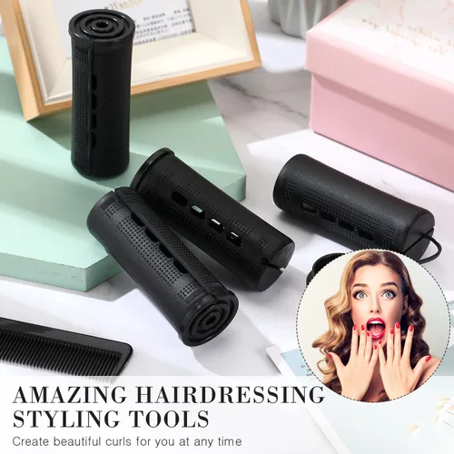 Miniatura 5 de WILLBOND 36 piezas varillas de onda fría para el cabello, varillas para permanente, rizadores con peine de cola de rata de acero para peinar el Negro