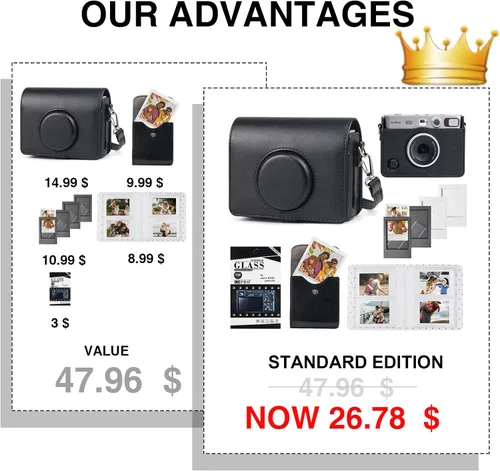 Miniatura 3 de CAIYOULE Funda para cámara para Fujifilm Instax Mini EVO, Bolsa funda Fuji Mini EVO con bolsa para fotos, álbum, marcos, kit de accesorios, Negro