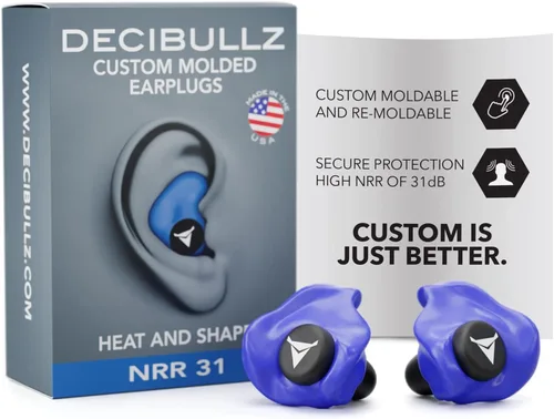 Decibullz - Tapones para oídos moldeables a medida, 31 dB NRR más alto, protección auditiva cómoda para disparar, viajar, trabajar y conciertos Azul