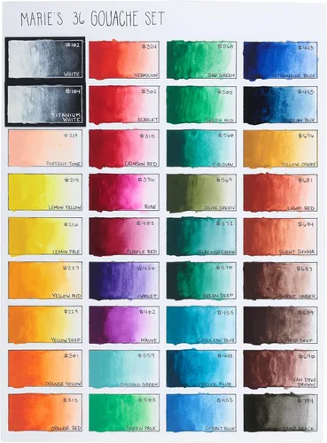Miniatura 6 de Marie's Juego de pintura Gouache para artistas, gouache altamente pigmentado para pintura, artistas, ilustradores y diseñadores, juego de 36 tubos