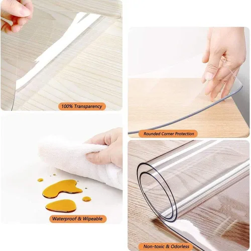 Miniatura 4 de JWW Protector de escritorio transparente de PVC, impermeable, antiarañazos, a prueba de aceite, 0.063 in de grosor, protección para suelo duro