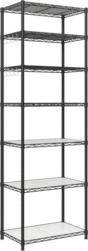 SONGMICS Unidad de almacenamiento de 7 niveles, estantería de alambre, estante de metal de cocina con estantes ajustables, revestimientos de Negro