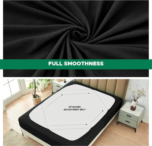 Miniatura 3 de Biscaynebay - Cubierta decorativa para somier tamaño Twin y Twin XL, falda de cama elástica de punto de jersey negro de lujo, envoltura de 4 lados