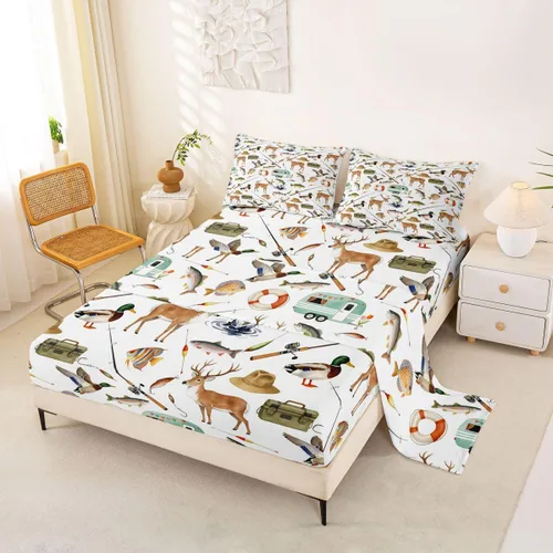 Miniatura 45 de Erosebridal American Flag Bed Sheets Twin Army Green Camo Deep Pocket Fitted Sheet for Kids Boys Girls Bear Claw Hunting Theme Bedding Set Camoflage