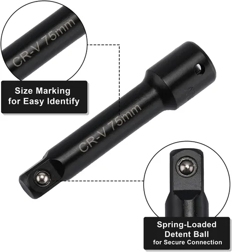 Miniatura 5 de Mayouko Juego de barras de extensión de 1/4", 3/8", 1/2", CR-V, 9 barras de extensión de enchufe para áreas estrechas y profundas