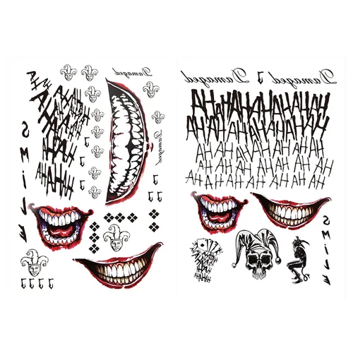 2 hojas de tatuajes falsos adhesivos para hombre, para disfraces, Halloween, cosplay, accesorios o fiestas.