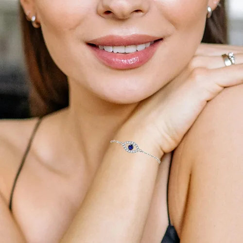 Miniatura 8 de Evil Eye Bracelet for Women, Silver Stainless Steel Bracelet as Protection Amulet for Girls, Good Luck Bracelet as Birthday Gifts for Daughter