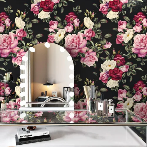 Miniatura 4 de Wallercity Papel Tapiz Floral Vintage Despegar y Pegar Papel Tapiz de Rosa Peonía Gabinetes Mesa Superior Papeles Tapiz Impermeable Removible
