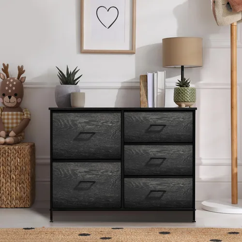 Miniatura 6 de Sorbus Cómoda con 5 cajones de madera sintética, organizador de almacenamiento para ropa, dormitorio, pasillo, sala de estar, armario y muebles