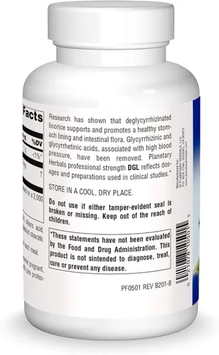 Miniatura 2 de Planetary Herbals DGL Regaliz Deglicirrirrizinado, apoya un revestimiento estomacal saludable, 200 tabletas