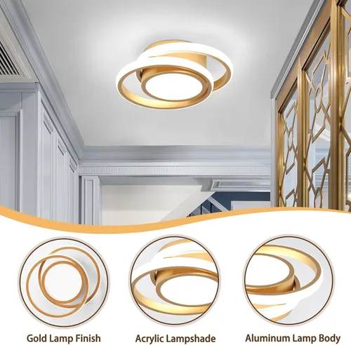 Miniatura 6 de CANEOE Lámpara de Techo LED Pequeña y Moderna, Dorada Redonda, Accesorios de Luz de Pasillo para Techos, Lámparas de Techo Interiores para Pasillo