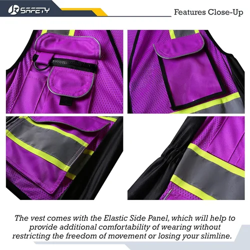 Miniatura 3 de JKSafety Chaleco de seguridad reflectante de alta visibilidad para mujer, tiras reflectantes cosidas en el cuerpo de color neón, transpirable