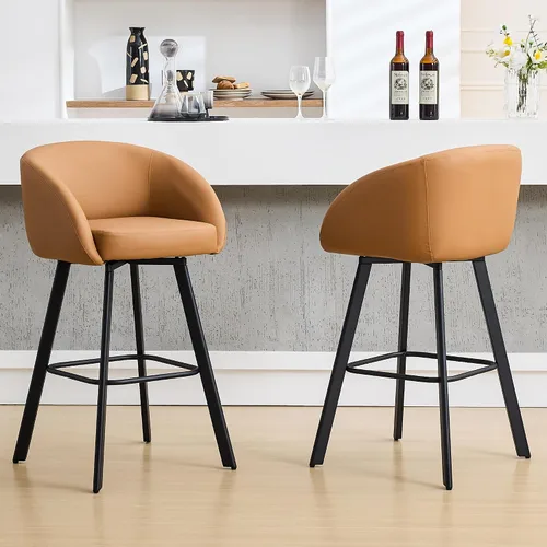 Miniatura 16 de FIRAVOE Juego de 2 taburetes de bar, taburetes de bar giratorios de altura de mostrador de 26", con respaldo y reposabrazos, taburetes de bar