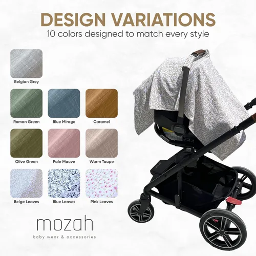 Miniatura 7 de MOZAH Funda de asiento de coche para bebé, hojas beige, 100% muselina orgánica, suave, transpirable y ligera, esencial para asiento de automóvil