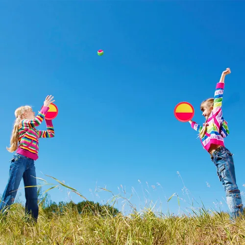 Miniatura 4 de Juegos de playa, juguetes al aire libre para niños de 4 a 8 años, juego de pelotas para lanzar y atrapar, con 4 paletas, 3 bolas y 1 bolsa de Rosa