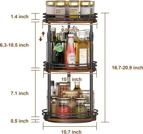 Miniatura 4 de Across-Star Organizador Lazy Susan para Especias, Organizador de Especias Giratorio Ajustable de 3 Niveles para Gabinete de Marrón rústico