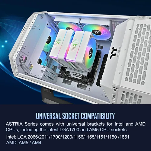 Miniatura 6 de Thermaltake Enfriador de CPU ASTRIA 600 ARGB; 6 tubos de calor de cobre; ventiladores PWM de 0.079 x 4.724 in; 500 ~ 1800 RPM; Torre dual