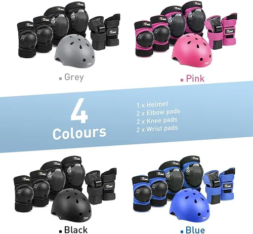 Miniatura 5 de JBM - Juego de equipo de protección para patinaje para niños y adultos, desde principiantes hasta avanzados, casco para monopatín, rodilleras y Gris
