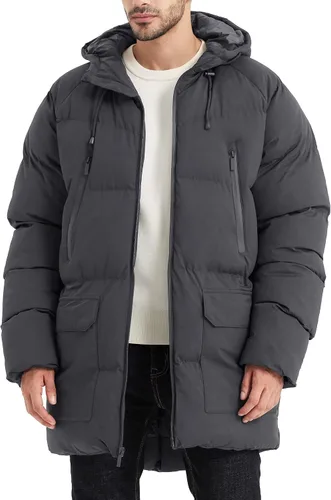 Miniatura 8 de Abrigo largo de invierno con capucha para hombre, chaqueta acolchada cálida resistente al agua para clima frío, parka