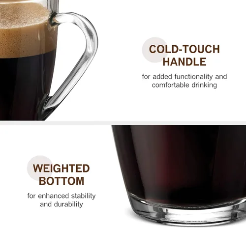 Miniatura 7 de Bormioli Rocco Juego de tazas de café de cristal, (paquete de 6) de 10¾ onzas con mango cómodo, vasos de té para bebidas calientes/frías
