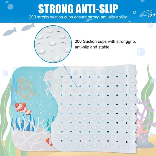 Miniatura 4 de Vanleonet Tapete antideslizante para bañera de bebé de 40 x 16 pulgadas, tapete antideslizante con ventosas y agujeros de drenaje, lavable a