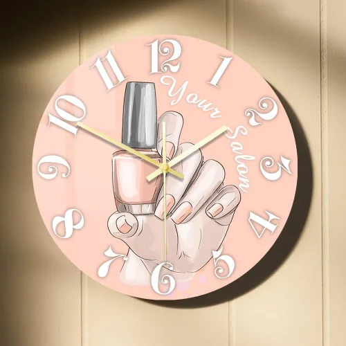 Miniatura 27 de Reloj de pared de salón de uñas de 12 pulgadas, nombre personalizado, regalo de técnico de uñas, reloj de pared silencioso sin tictac, funciona