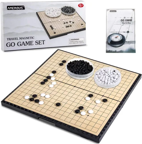 AMEROUS Juego magnético Go de 11 pulgadas (19 x 19), juego de mesa plegable de viaje con piedras magnéticas de plástico y reglas de juego Go para