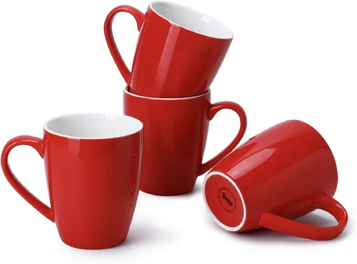 Sweese - Tazas de porcelana para café de 16 onzas (hasta el borde) para café, café con leche, té, cacao, juego de 4, rojo