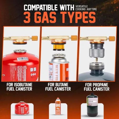 Miniatura 2 de Estufa de campamento de 3500 W, estufa de campamento resistente al viento con funda de transporte de encendido piezoeléctrico y 2 adaptadores