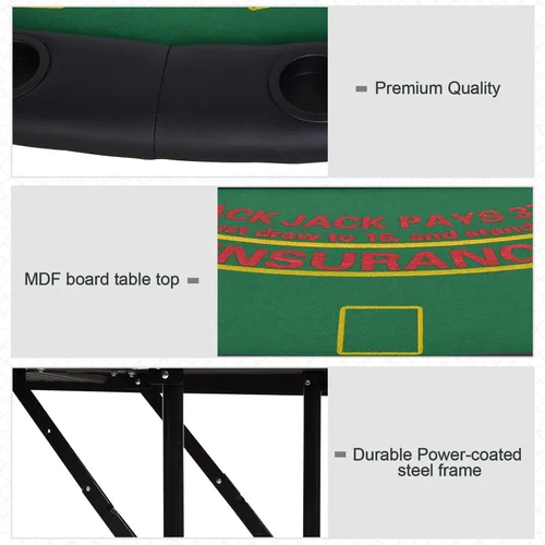 Miniatura 5 de Soozier Mesa de póquer plegable, mesa de blackjack de 72 pulgadas para 7 jugadores con soporte para fichas y tazas, fieltro verde