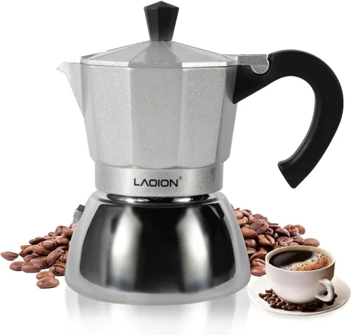 Miniatura 10 de LAOION Cafetera de espresso para estufa, olla moka de 3 tazas, máquina de espresso compatible con encimeras de inducción, 150ml, cafetera cubana