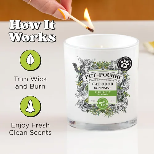 Miniatura 6 de Pet-Pourri Purrfectly Bamboo Cat Deodorizer Candle - Vela desodorizante de bambú para gatos, ingredientes y cera a base de plantas seguros