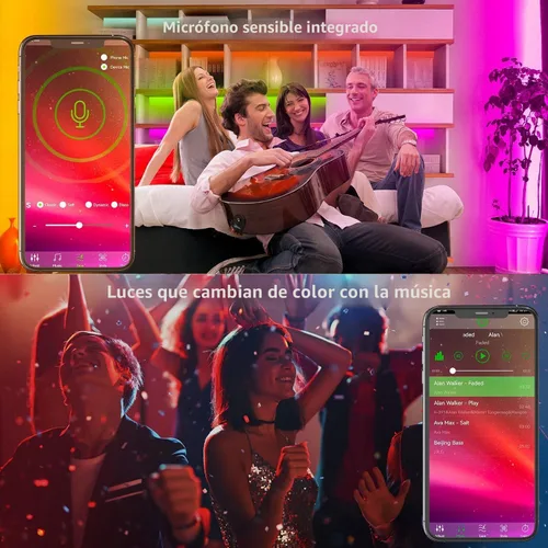 Miniatura 3 de KSIPZE Luces LED para dormitorio, tira de luces LED de 50 pies con control remoto RGB que cambia de color, sincronización de música, control