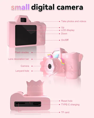 Miniatura 6 de Juguetes de cámara para niños, cámara digital HD 1080P, carcasa suave envolvente, mini cámara para niños de 3, 4, 5, 6, 7, 8, 9 años, regalo