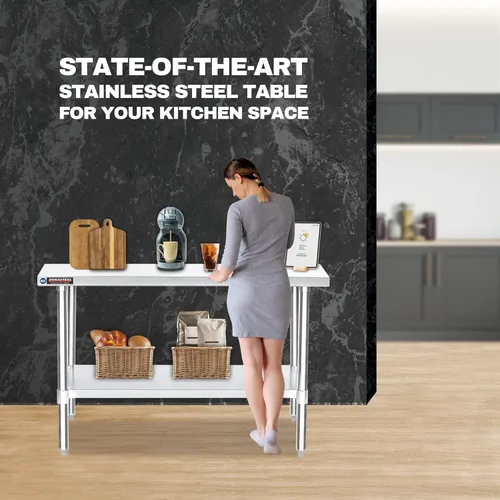 Miniatura 7 de DuraSteel Mesa de trabajo de acero inoxidable de 24 x 60 pulgadas, mesa de metal de preparación comercial NSF, soporte para horno de pizza al aire
