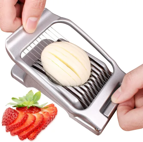 Cortador de huevos para huevos duros, cortador de huevos, fresa, rebanador de tomate de aluminio resistente, alambre de acero inoxidable, multiusos,
