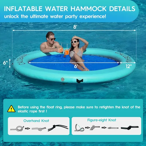 Miniatura 2 de CALOBANA Anillo Flotante Redondo Inflable Hamaca de Agua Flotadores de Río de Alta Resistencia Flotadores de Lago para Adultos Plataforma de Isla