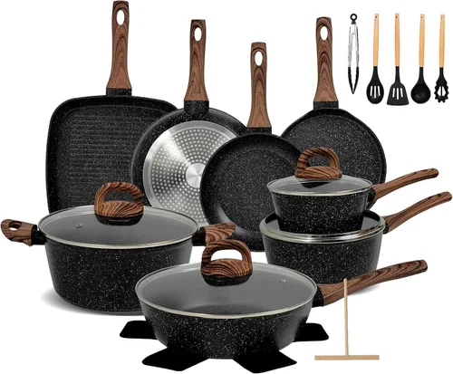 EWFEN Juego de ollas y sartenes antiadherentes, juego de utensilios de cocina de cerámica de 25 piezas, juego de cocina de inducción con sartenes,