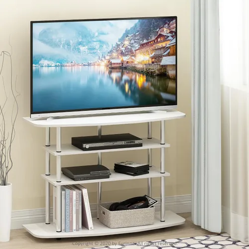 Miniatura 2 de Furinno Frans Turn-N-Tube - Soporte para televisor de 4 niveles, para televisores de hasta 43 pulgadas, color roble blanco