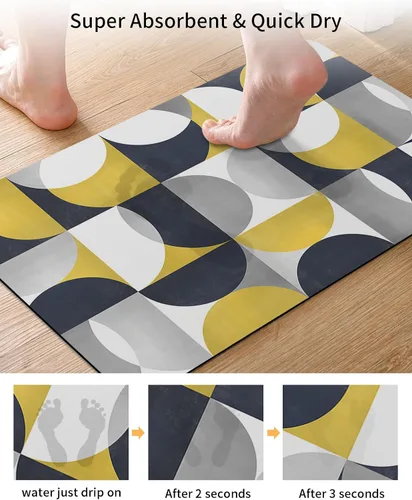 Miniatura 3 de Tapete de baño moderno amarillo para bañera, antideslizante, de secado rápido y absorbente, tierra de diatomeas, fregadero, cocina, sala de estar