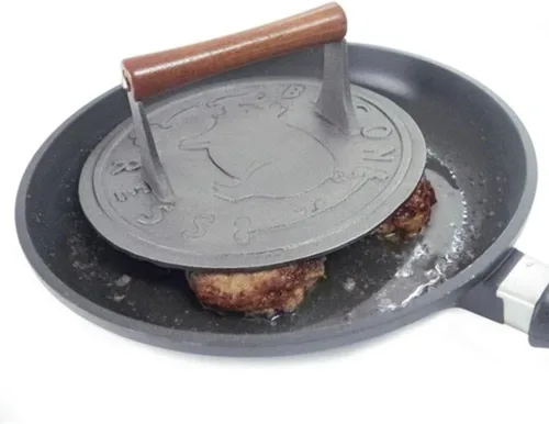 Miniatura 3 de Norpro Prensa de tocino de hierro fundido de 8.75 pulgadas con mango de madera, redonda