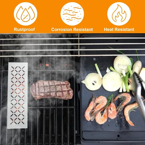 Miniatura 4 de DcYourHome Caja de ahumador en forma de V para parrilla de gas de carbón y propano, caja de ahumador de virutas de madera de acero inoxidable